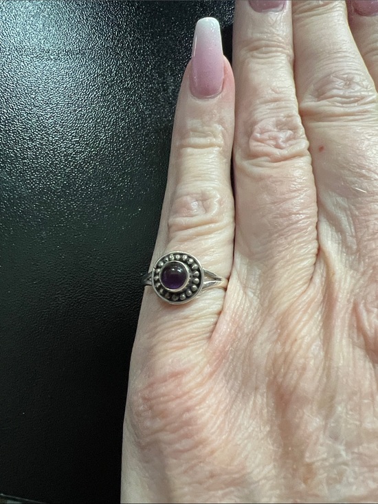Jewelry - Sterling-Style amethyst Cabochon Halo Ring for Women